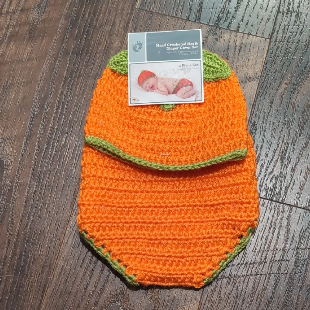 Pumpkin Hand-Crocheted Hat And Diaper Cover Set